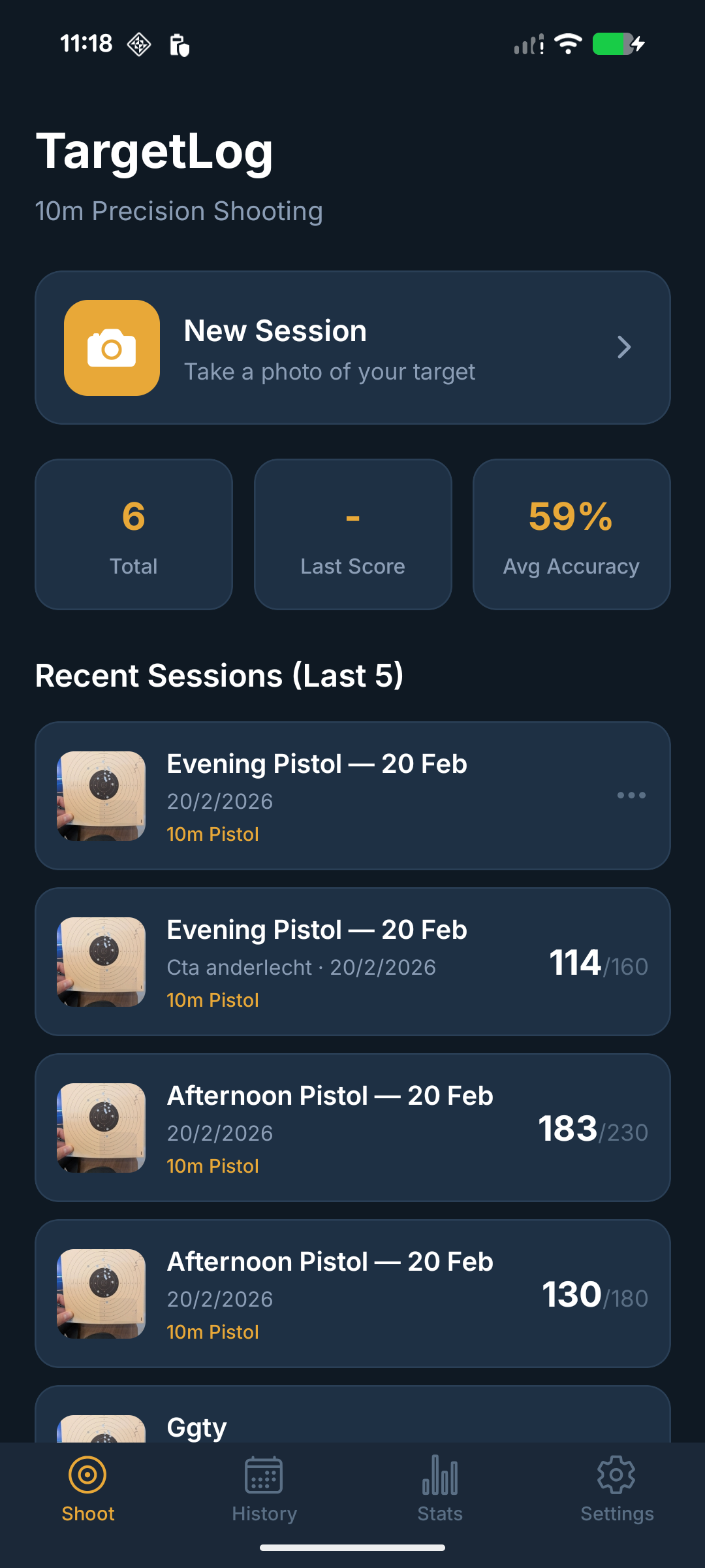 TargetLog home screen